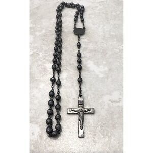 Vintage Sterling Silver Rosary Necklace Birch Miraculous Medal Crucifix Gothic